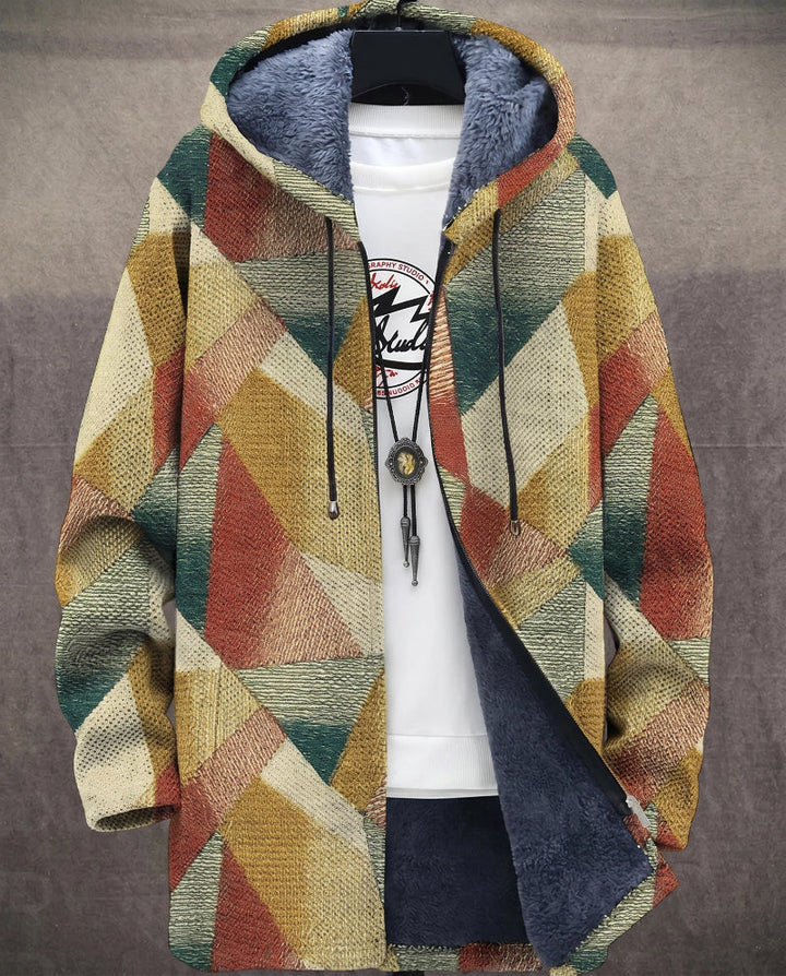 Heren Lange Jas met Capuchon - Geometrische Print en Ritssluiting