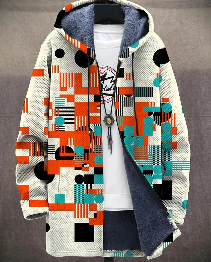 Heren Lange Jas met Capuchon - Geometrische Print en Ritssluiting
