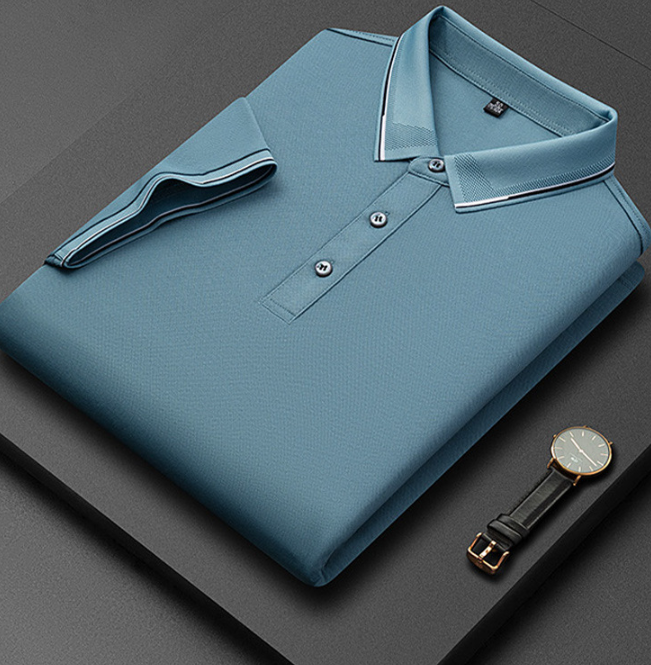 Heren Poloshirt met Korte Mouwen - Kraag met Contrasterende Bies