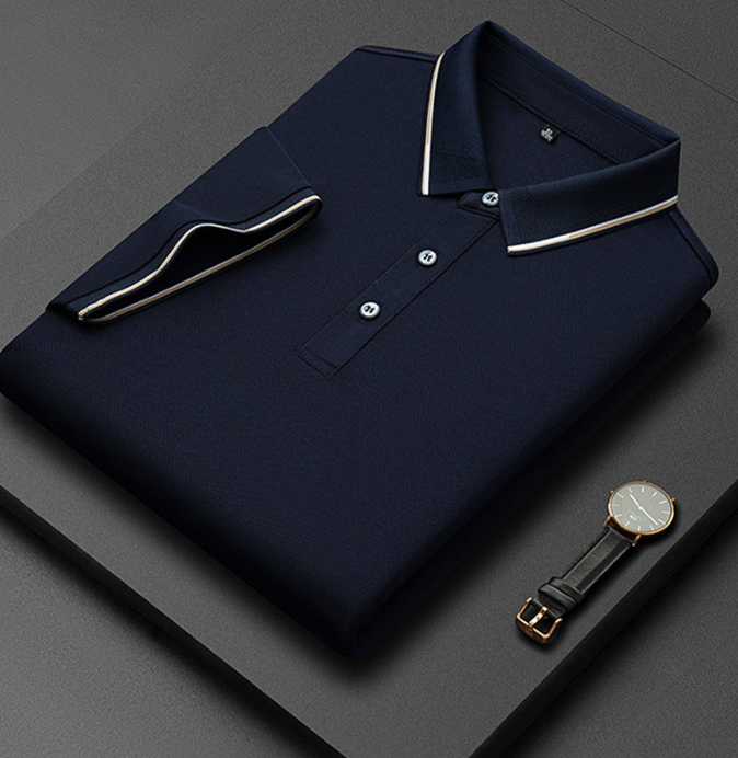 Heren Poloshirt met Korte Mouwen - Kraag met Contrasterende Bies