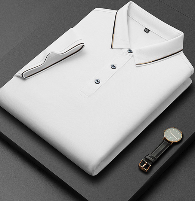 Heren Poloshirt met Korte Mouwen - Kraag met Contrasterende Bies