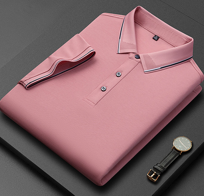 Heren Poloshirt met Korte Mouwen - Kraag met Contrasterende Bies