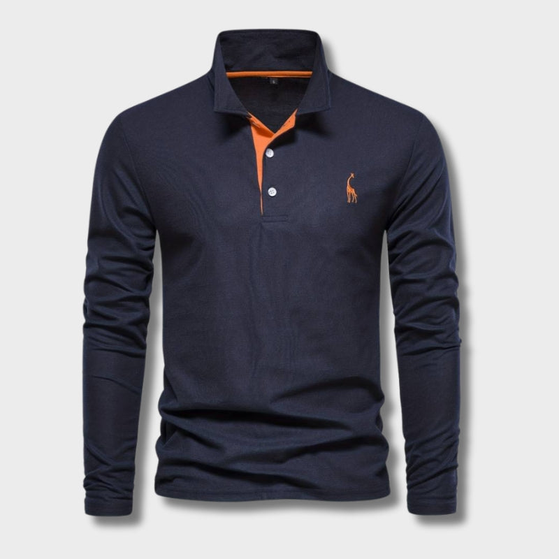 Heren Poloshirt met Lange Mouwen - Gebreid met Drie-Knoopsluiting