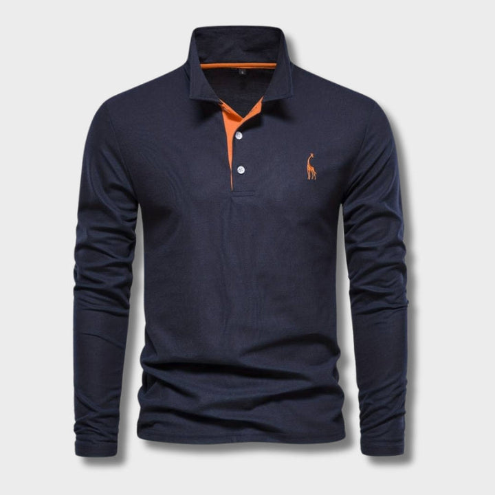 Heren Poloshirt met Lange Mouwen - Gebreid met Drie-Knoopsluiting