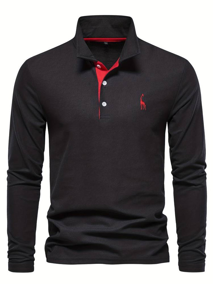 Heren Poloshirt met Lange Mouwen - Gebreid met Drie-Knoopsluiting