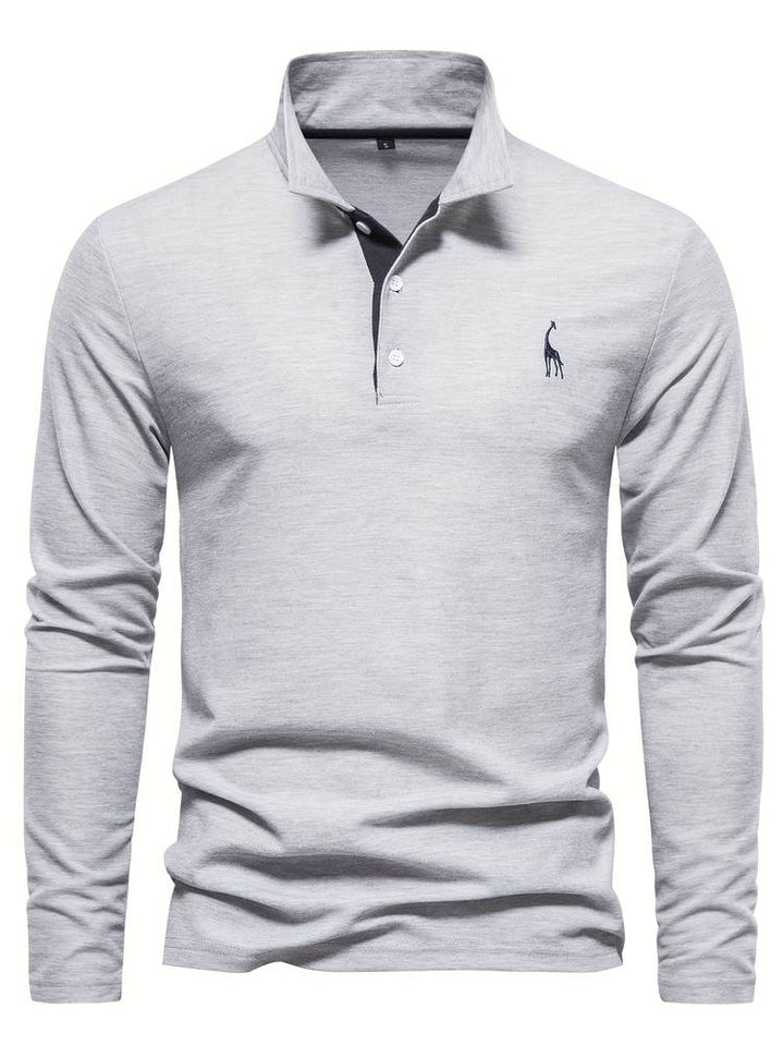 Heren Poloshirt met Lange Mouwen - Gebreid met Drie-Knoopsluiting