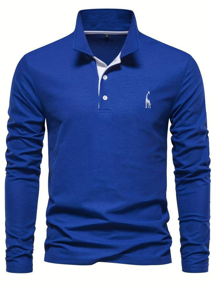 Heren Poloshirt met Lange Mouwen - Gebreid met Drie-Knoopsluiting