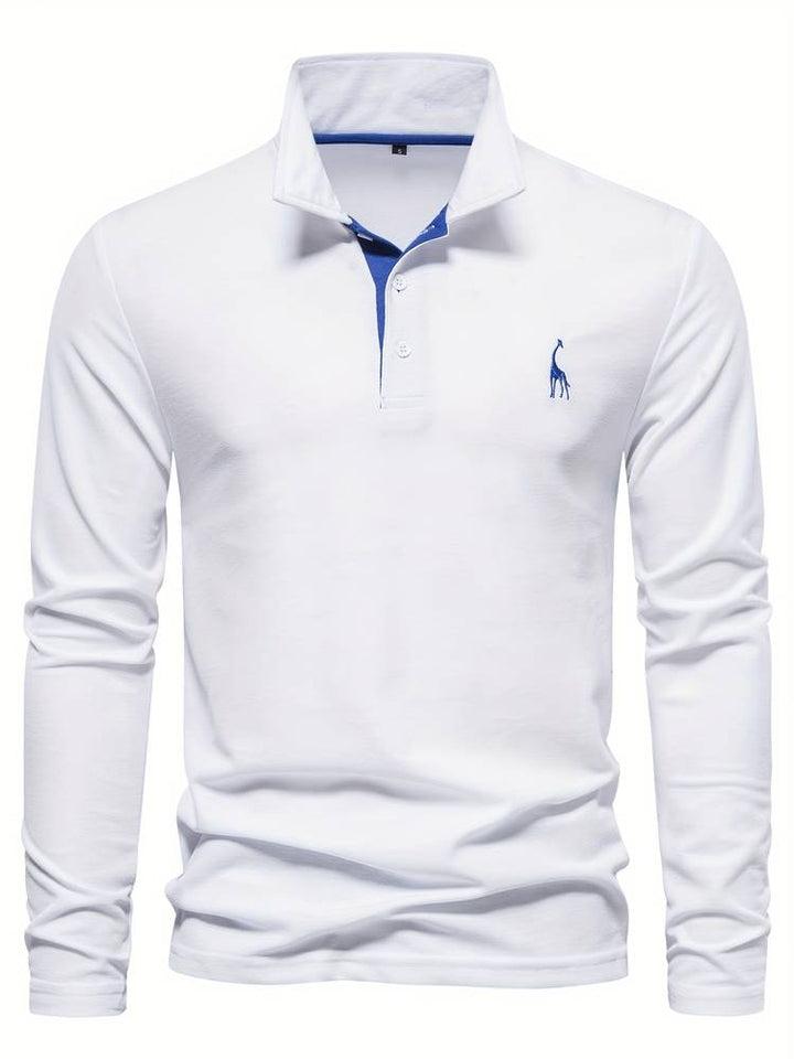 Heren Poloshirt met Lange Mouwen - Gebreid met Drie-Knoopsluiting