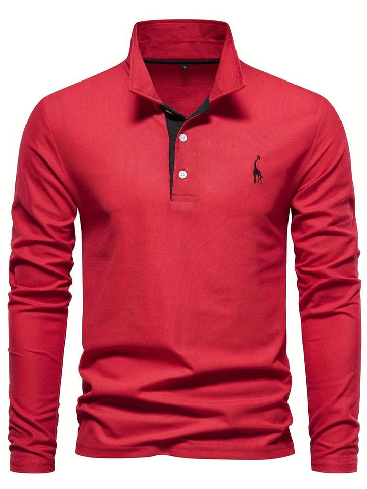 Heren Poloshirt met Lange Mouwen - Gebreid met Drie-Knoopsluiting