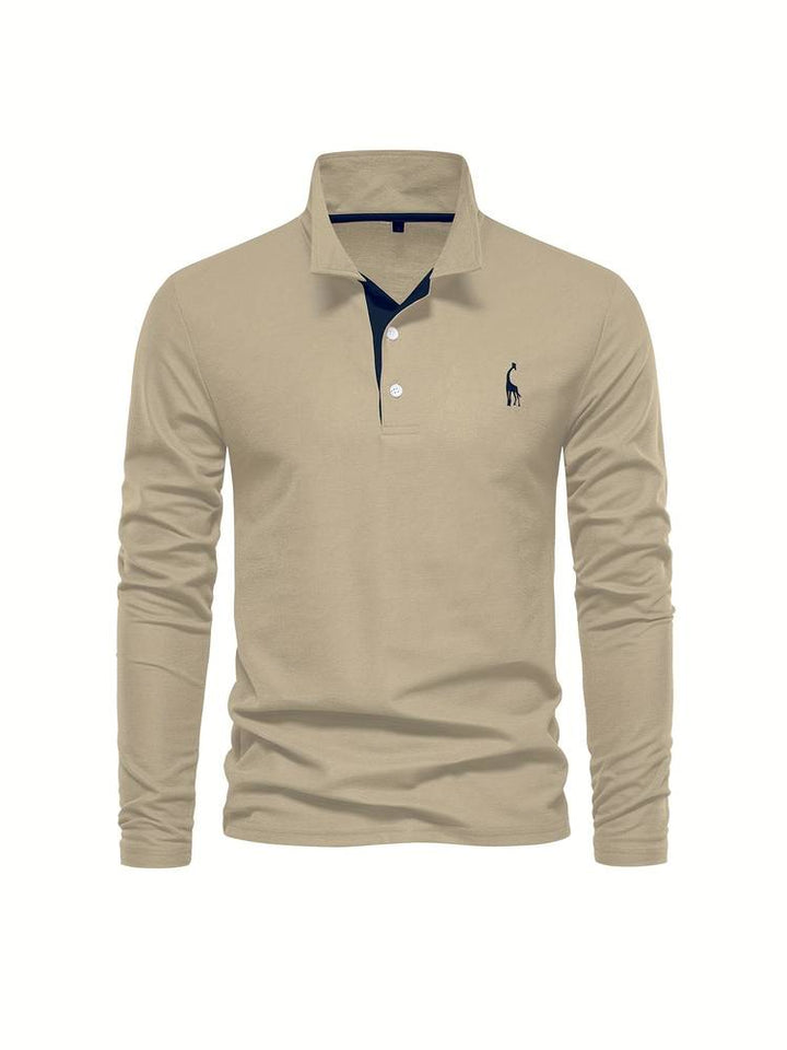 Heren Poloshirt met Lange Mouwen - Gebreid met Drie-Knoopsluiting