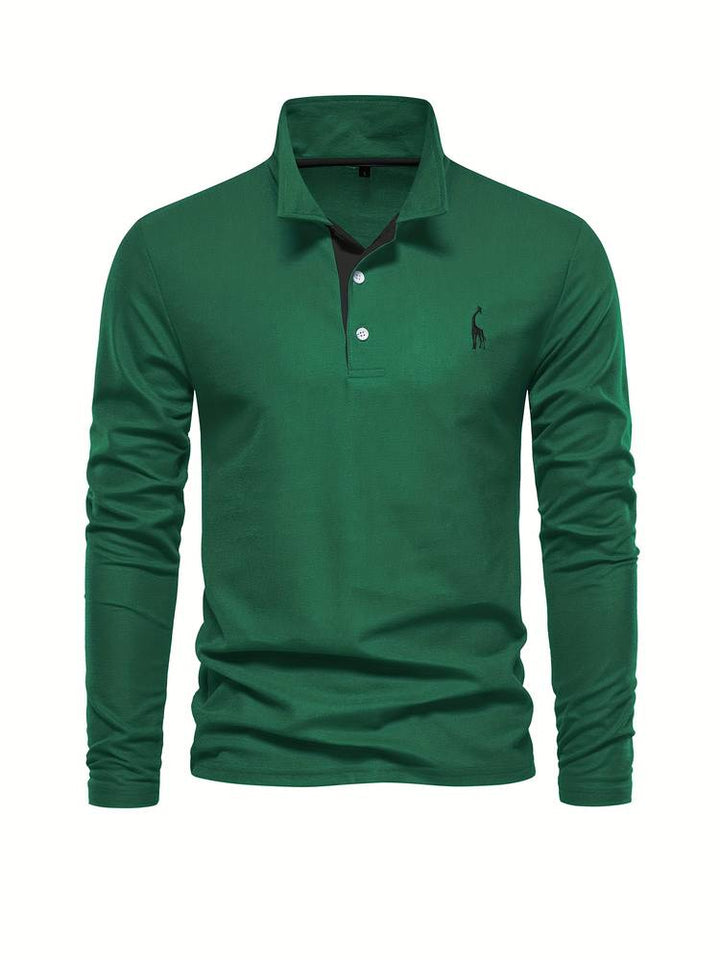 Heren Poloshirt met Lange Mouwen - Gebreid met Drie-Knoopsluiting