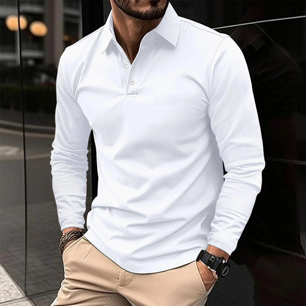 Heren Poloshirt met Lange Mouwen - Knoopsluiting