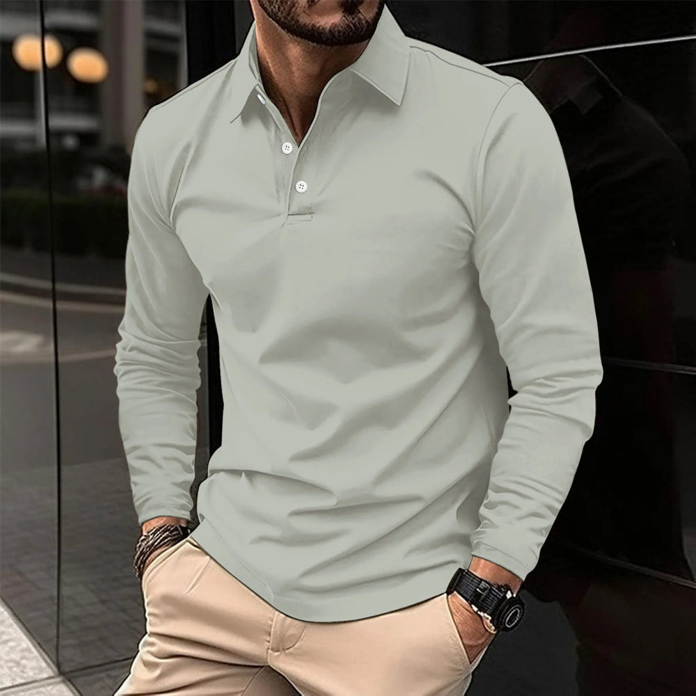 Heren Poloshirt met Lange Mouwen - Knoopsluiting