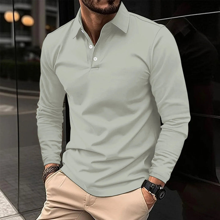 Heren Poloshirt met Lange Mouwen - Knoopsluiting