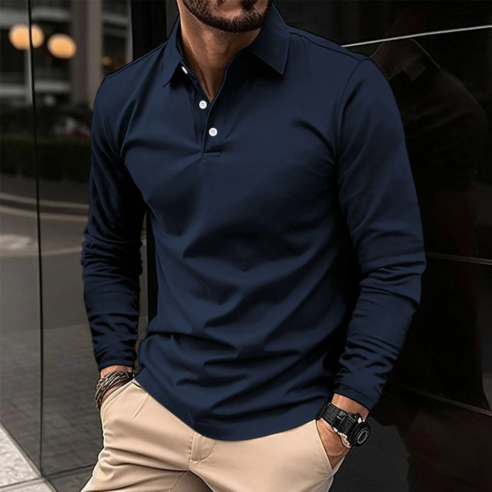 Heren Poloshirt met Lange Mouwen - Knoopsluiting