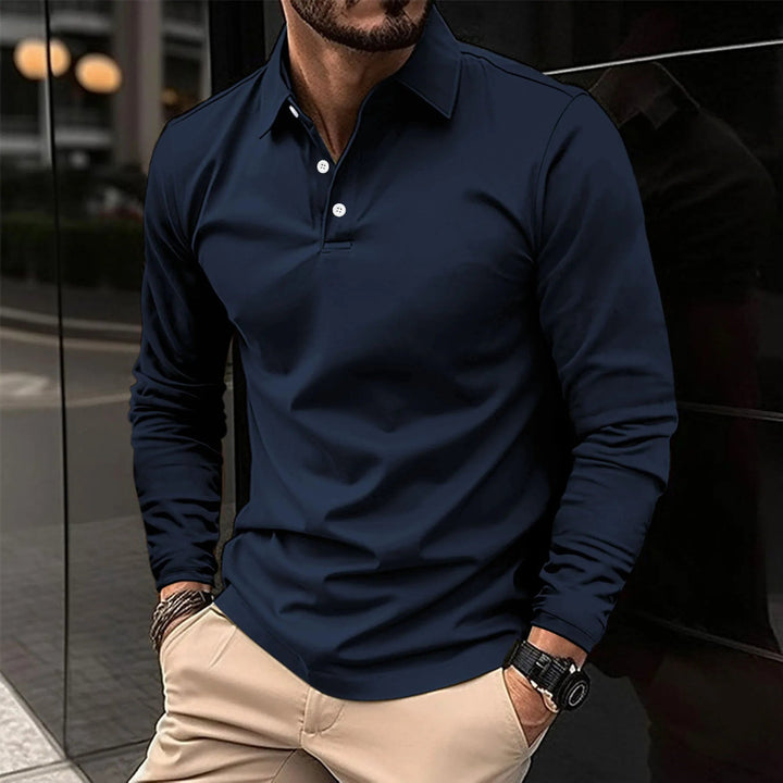 Heren Poloshirt met Lange Mouwen - Knoopsluiting