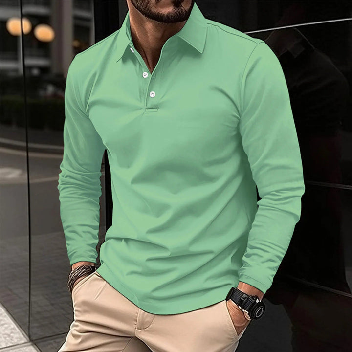 Heren Poloshirt met Lange Mouwen - Knoopsluiting