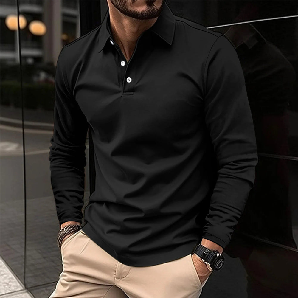Heren Poloshirt met Lange Mouwen - Knoopsluiting