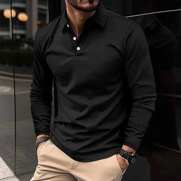 Heren Poloshirt met Lange Mouwen - Knoopsluiting