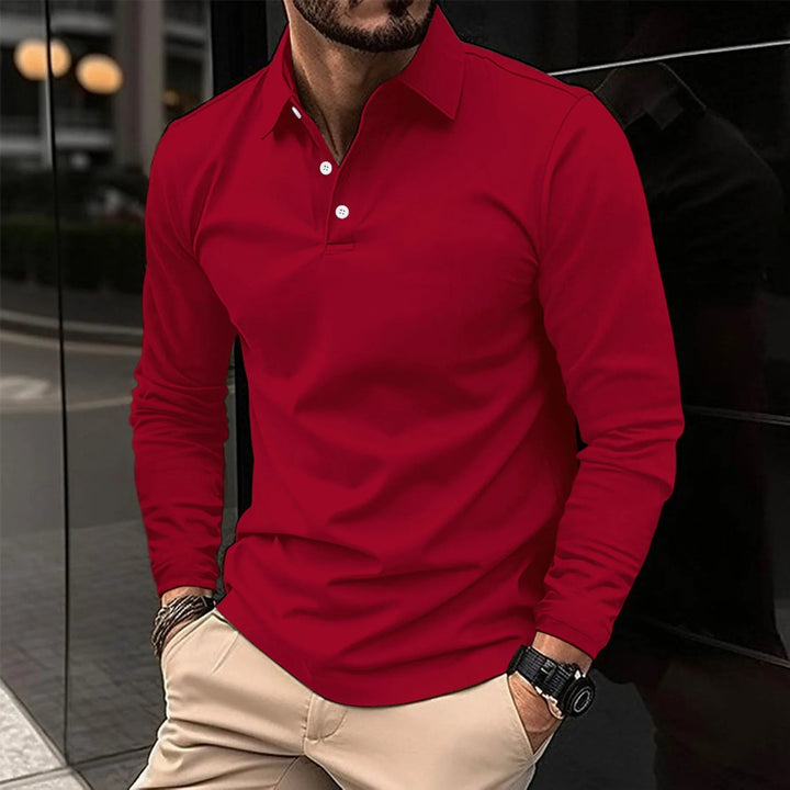 Heren Poloshirt met Lange Mouwen - Knoopsluiting