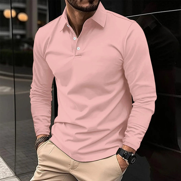 Heren Poloshirt met Lange Mouwen - Knoopsluiting