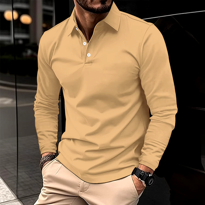 Heren Poloshirt met Lange Mouwen - Knoopsluiting