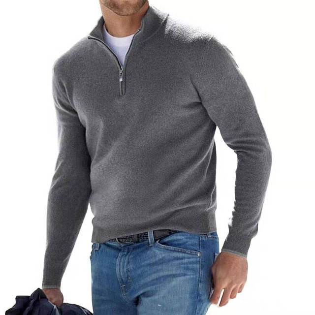 Heren Pullover met Kwart Rits - Opstaande Kraag