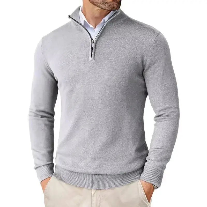 Heren Pullover met Kwartrits - Trui met Opstaande Kraag en Lange Mouwen