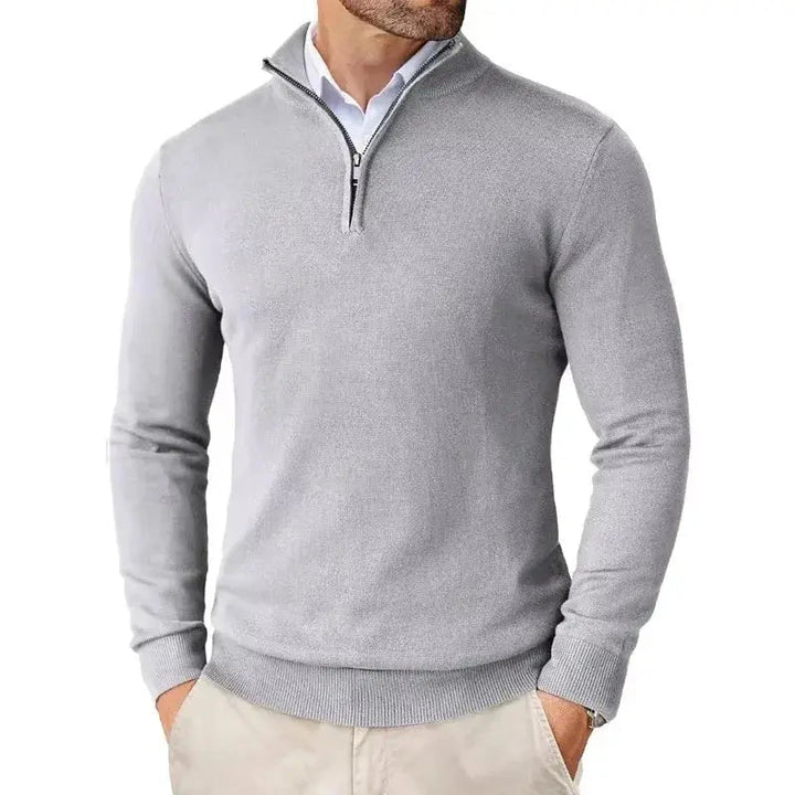 Heren Pullover met Kwartrits - Trui met Opstaande Kraag en Lange Mouwen
