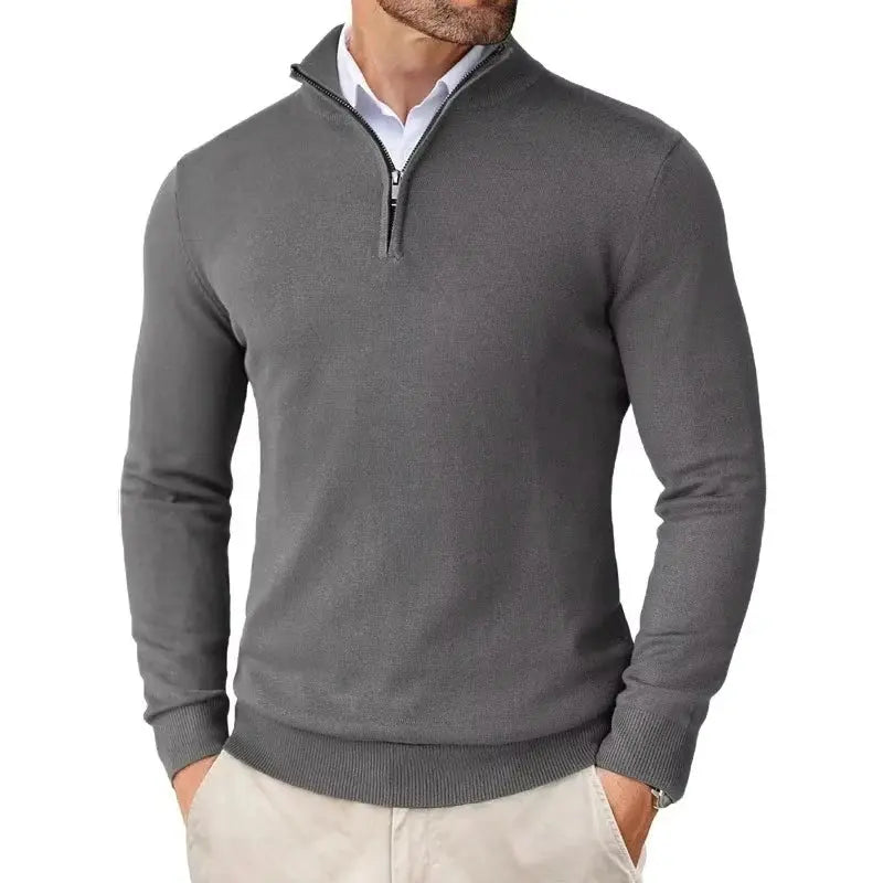 Heren Pullover met Kwartrits - Trui met Opstaande Kraag en Lange Mouwen