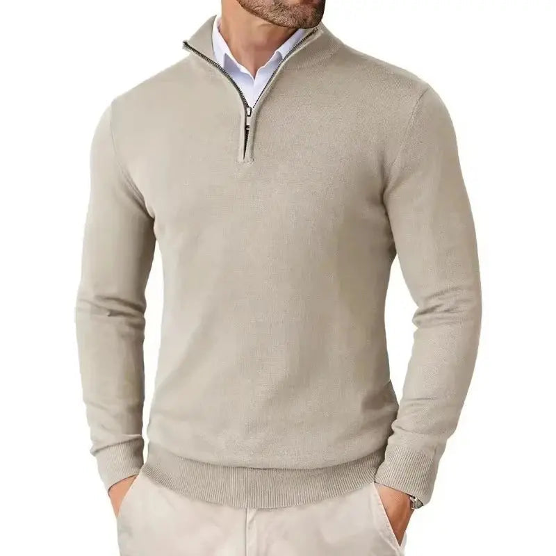 Heren Pullover met Kwartrits - Trui met Opstaande Kraag en Lange Mouwen