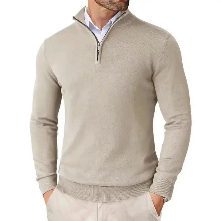 Heren Pullover met Kwartrits - Trui met Opstaande Kraag en Lange Mouwen