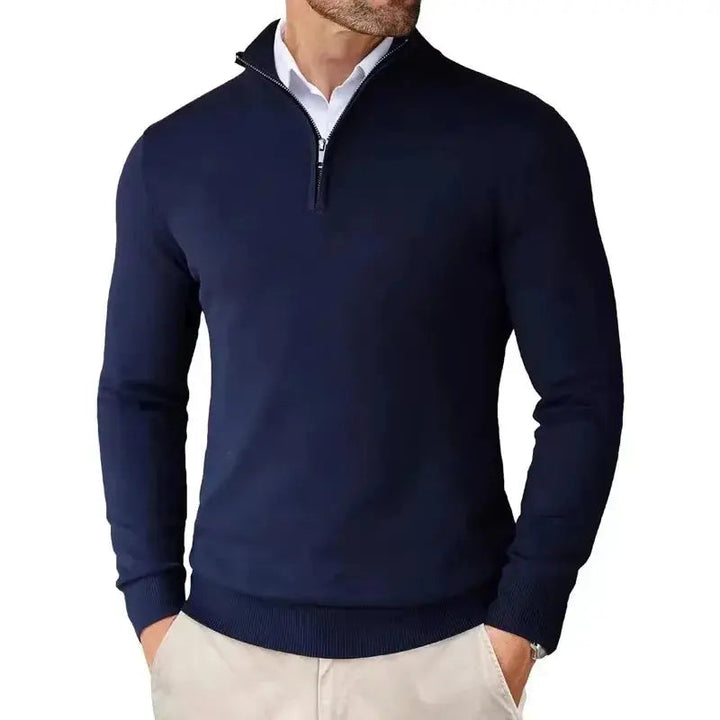 Heren Pullover met Kwartrits - Trui met Opstaande Kraag en Lange Mouwen