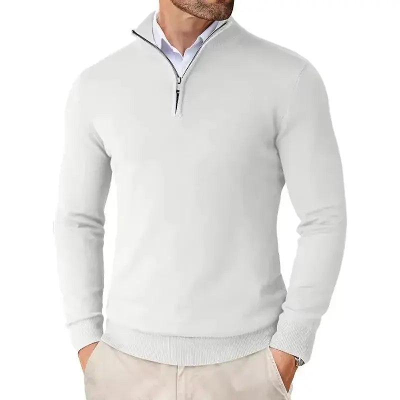 Heren Pullover met Kwartrits - Trui met Opstaande Kraag en Lange Mouwen
