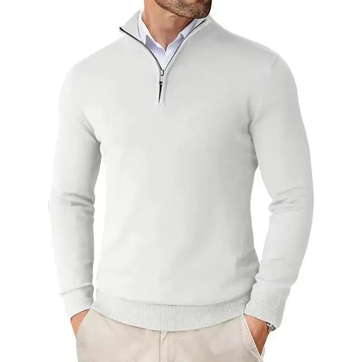 Heren Pullover met Kwartrits - Trui met Opstaande Kraag en Lange Mouwen