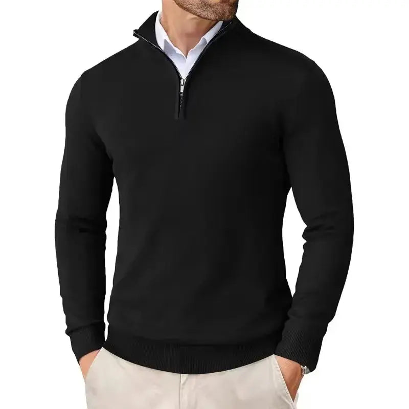 Heren Pullover met Kwartrits - Trui met Opstaande Kraag en Lange Mouwen