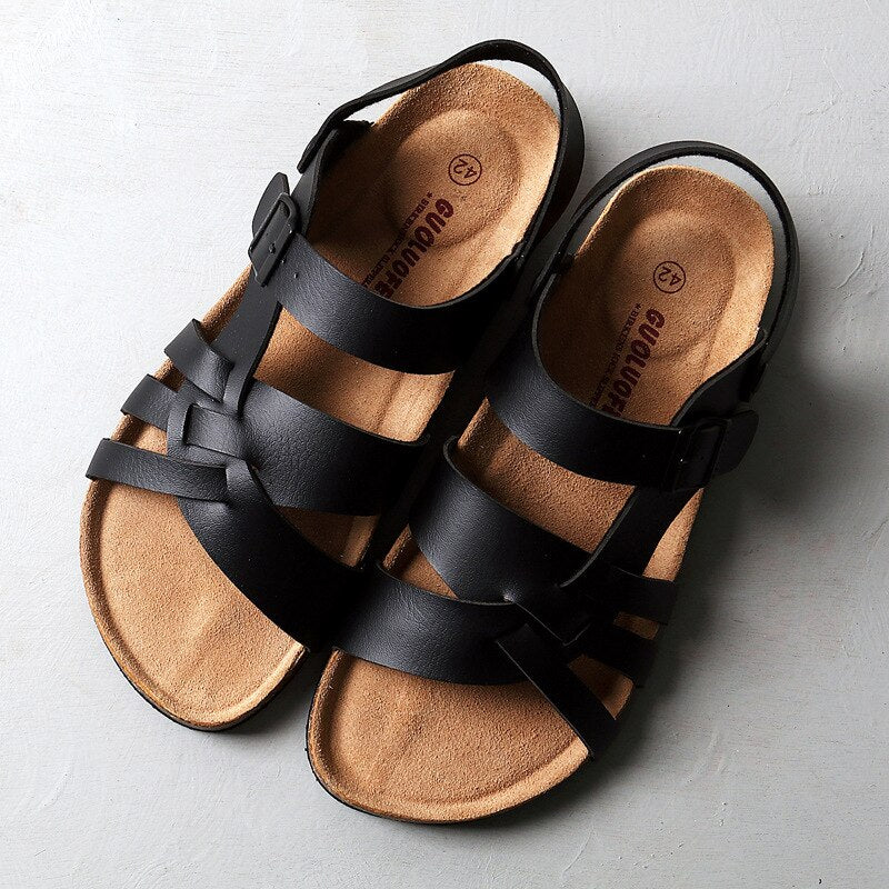 Heren Sandalen met Bandjes - Gesp en Kurken Voetbed