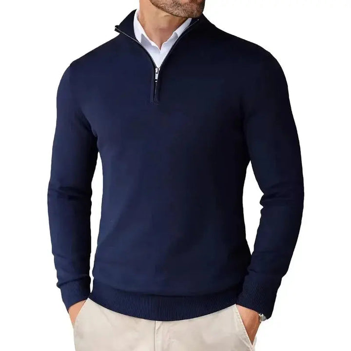 Heren Trui met Kwart Rits - Pullover met Opstaande Kraag en Lange Mouwen