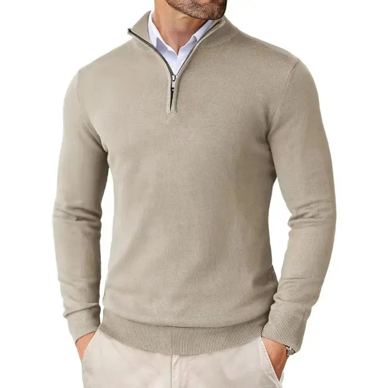 Heren Trui met Kwart Rits - Pullover met Opstaande Kraag en Lange Mouwen