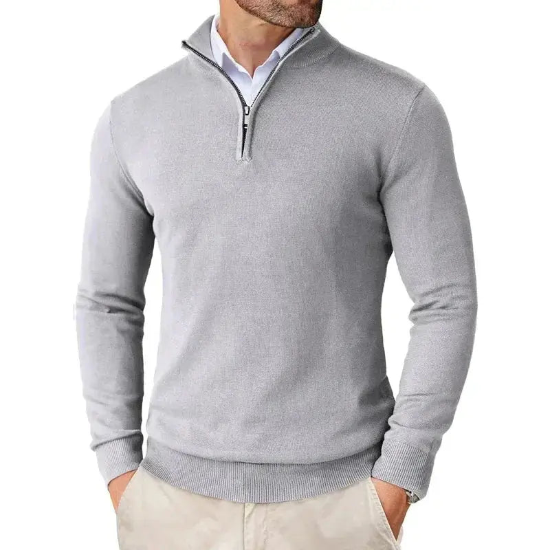 Heren Trui met Kwart Rits - Pullover met Opstaande Kraag en Lange Mouwen