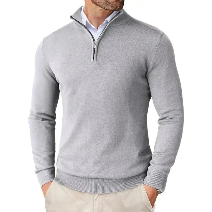 Heren Trui met Kwart Rits - Pullover met Opstaande Kraag en Lange Mouwen