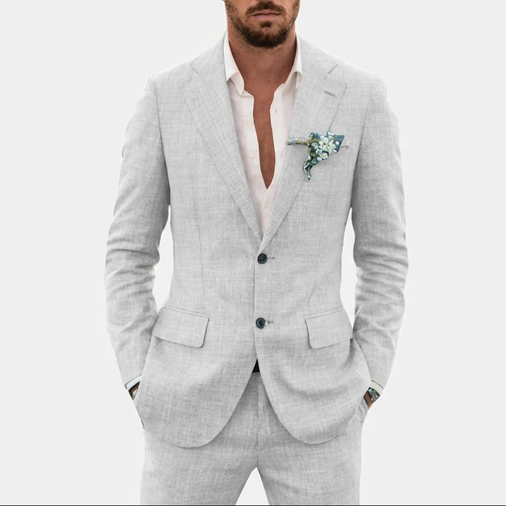 Heren Tweedelig Gemêleerd Pak - Blazer met Revers, Twee Knopen en Pantalon 