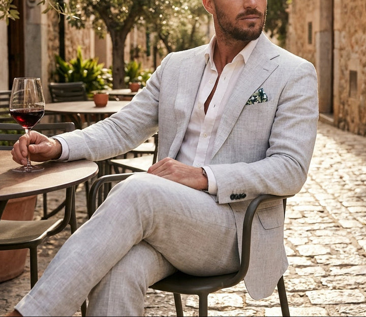 Heren Tweedelig Gemêleerd Pak - Blazer met Revers, Twee Knopen en Pantalon