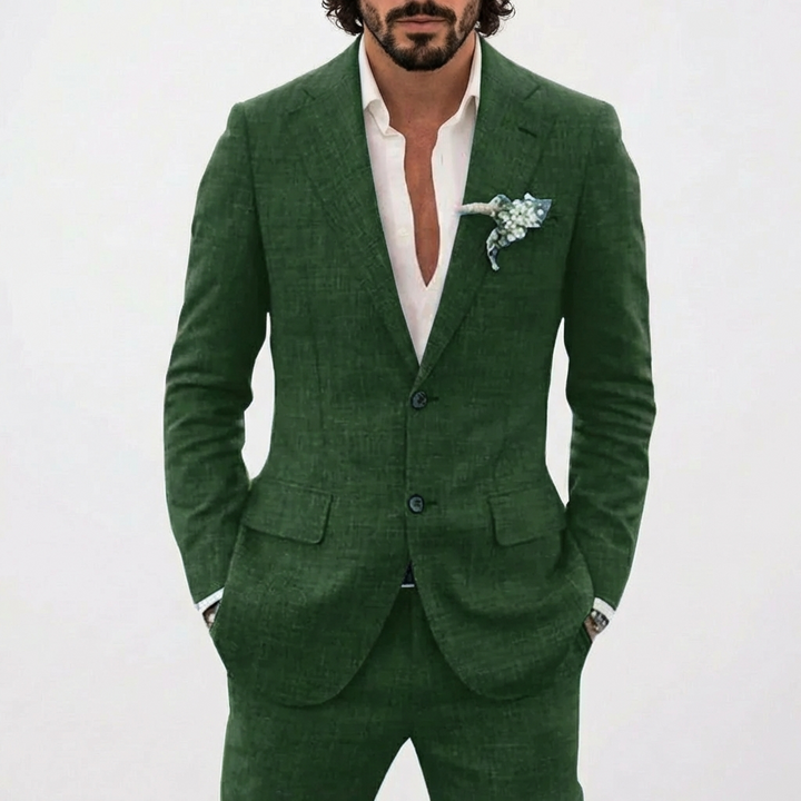 Heren Tweedelig Gemêleerd Pak - Blazer met Revers, Twee Knopen en Pantalon