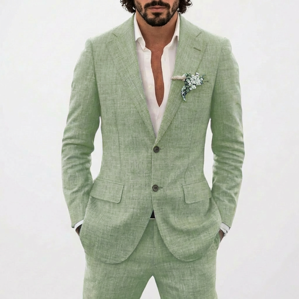 Heren Tweedelig Gemêleerd Pak - Blazer met Revers, Twee Knopen en Pantalon