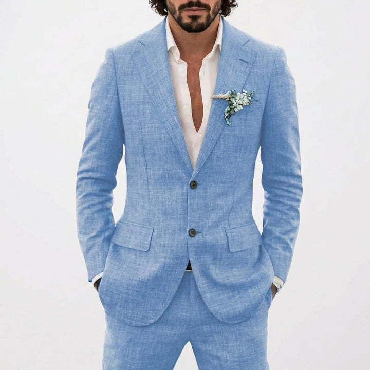 Heren Tweedelig Gemêleerd Pak - Blazer met Revers, Twee Knopen en Pantalon