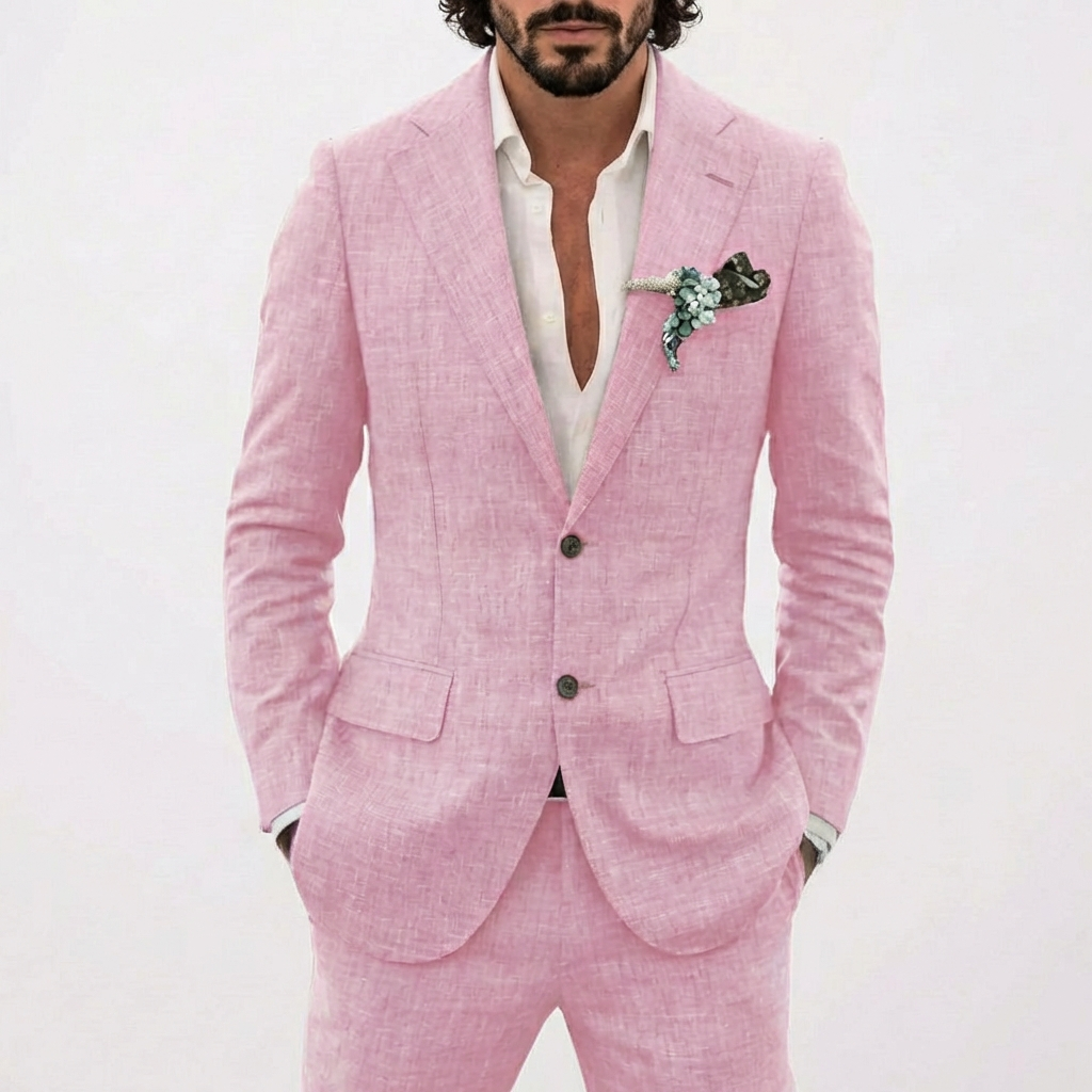 Heren Tweedelig Gemêleerd Pak - Blazer met Revers, Twee Knopen en Pantalon