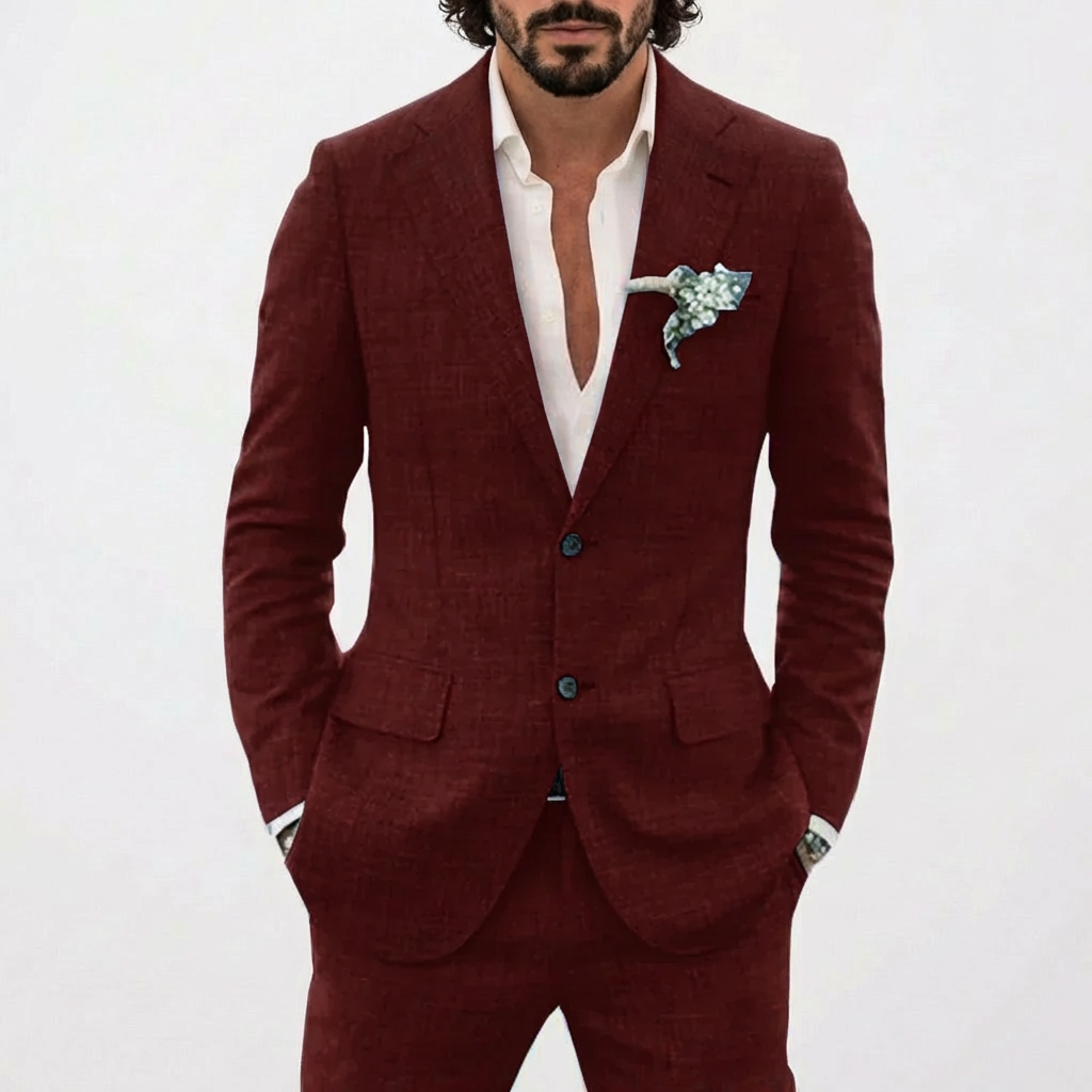 Heren Tweedelig Gemêleerd Pak - Blazer met Revers, Twee Knopen en Pantalon