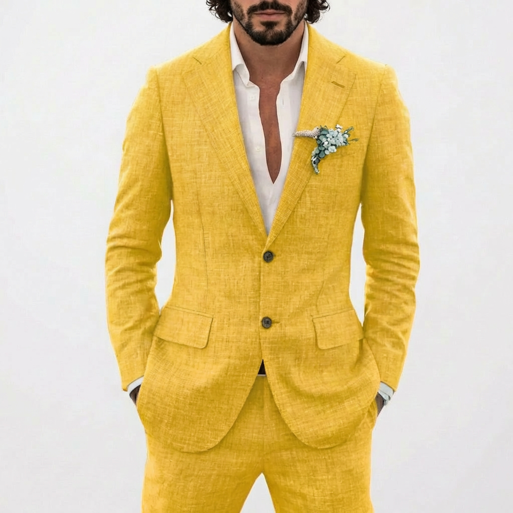 Heren Tweedelig Gemêleerd Pak - Blazer met Revers, Twee Knopen en Pantalon