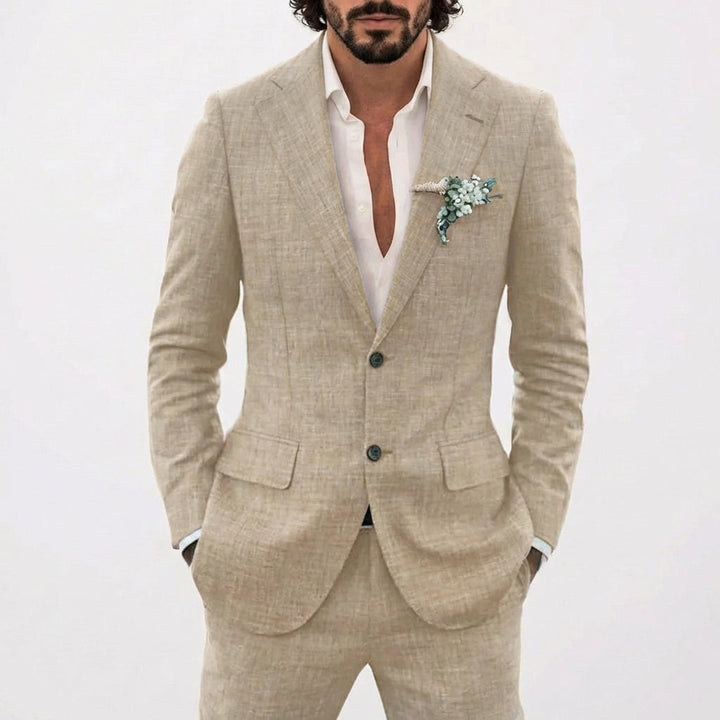Heren Tweedelig Gemêleerd Pak - Blazer met Revers, Twee Knopen en Pantalon
